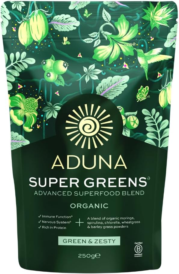 Aduna Advanced Superfood Super Greens Blend | 100% Organic Powder for Smoothies/Juices & Yoghurt | 250g Resealable and Recyclable Pack