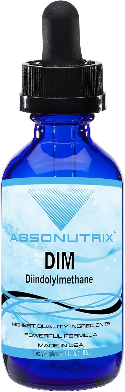 Absonutrix Dim (Diindolylmethane) Extract 593 Mg, 4 Oz Bottle, 200 Potent Servings, Third-Party Tested Drops, Quick Absorption, Gluten-Free, Third-Party Tested, Gmp-Certified, Non-Gmo, Made In Usa