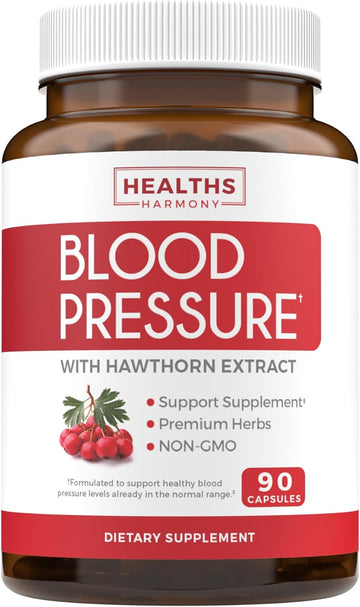 Blood Pressure Support Supplement (NON-GMO) Premium Natural Herbs, Vitamins & Berries - High Dosage of Hawthorn Berry Extract ? Supports Blood Pressure Levels Already In The Normal Range ? 90 Capsules