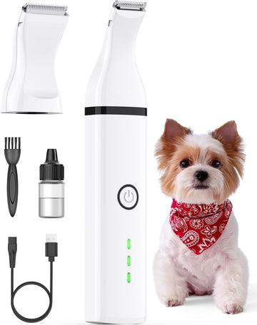 oneisall Dog Paw Trimmer,Corldless Paw Trimmer for Dogs with Double Blades,Quiet 2 Speed Small Dog Grooming Clippers for Paws, Eyes, Ears, Face, Rump (White)