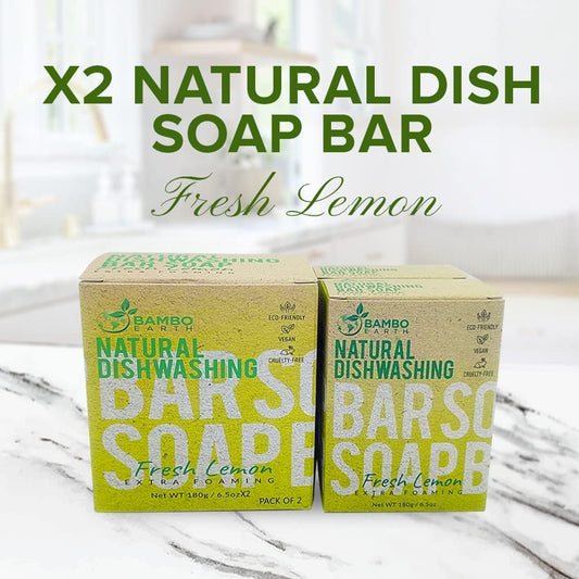 Natural Non-Toxic Dish Washing Block Soap - Dyes And Fragrance Free - Vegan Cruelty-Free Eco-Friendly And Zero Waste Dishwashing Handmade Solid Bar Soaps Detergent & Biodegradable (Lemon Pack Of 2)