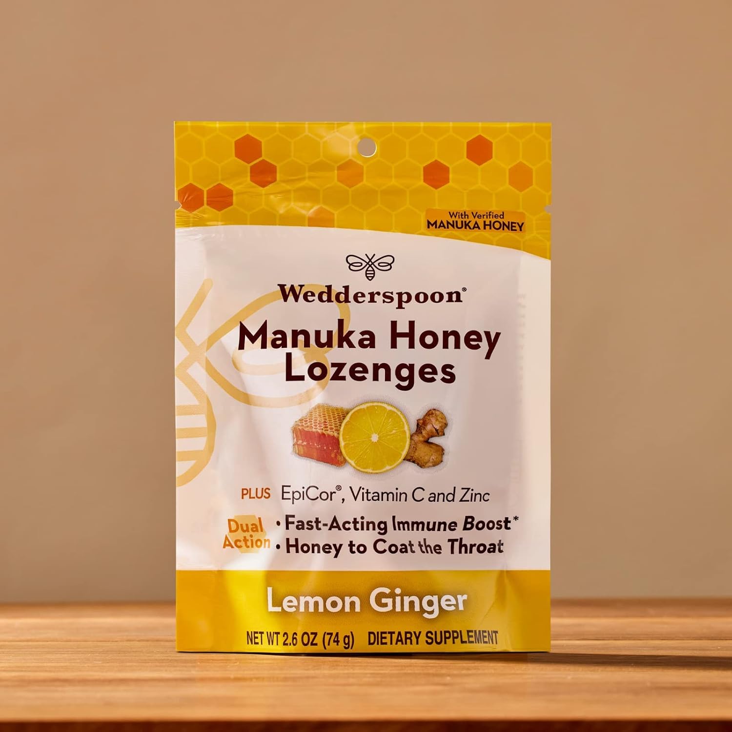 Wedderspoon Manuka Honey Immunity Lozenges with Epicor, Zinc, Vitamin C – Lemon & Ginger, 2.6 Oz (Pack of 1), Boosts Immunity Within Two Hours : Health & Household