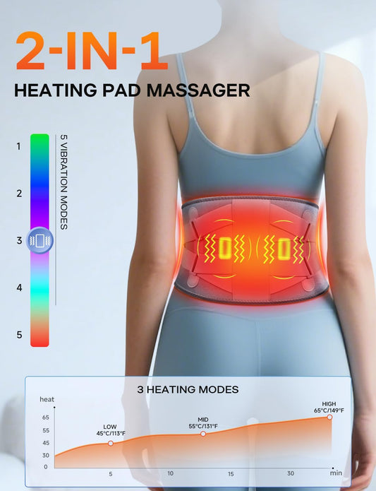 Alljoy 67" Cordless Heating Pad For Back Pain Relief Fsa Hsa Eligible, Birthday Gifts For Women Men Mom Dad, Portable Lower Back Massager With 3 Heat 5 Vibration, Wireless Heating Pad For Cramps