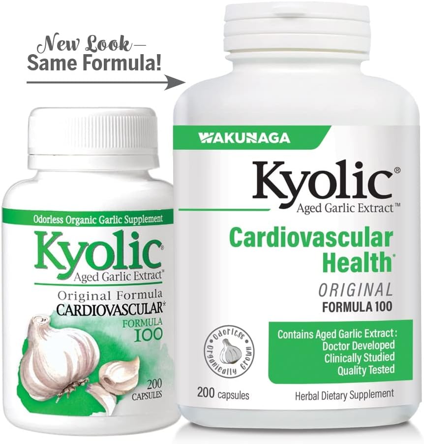 Kyolic Aged Garlic Extract Formula 100, Original Cardiovascular, 200 Capsules (Packaging May Vary)