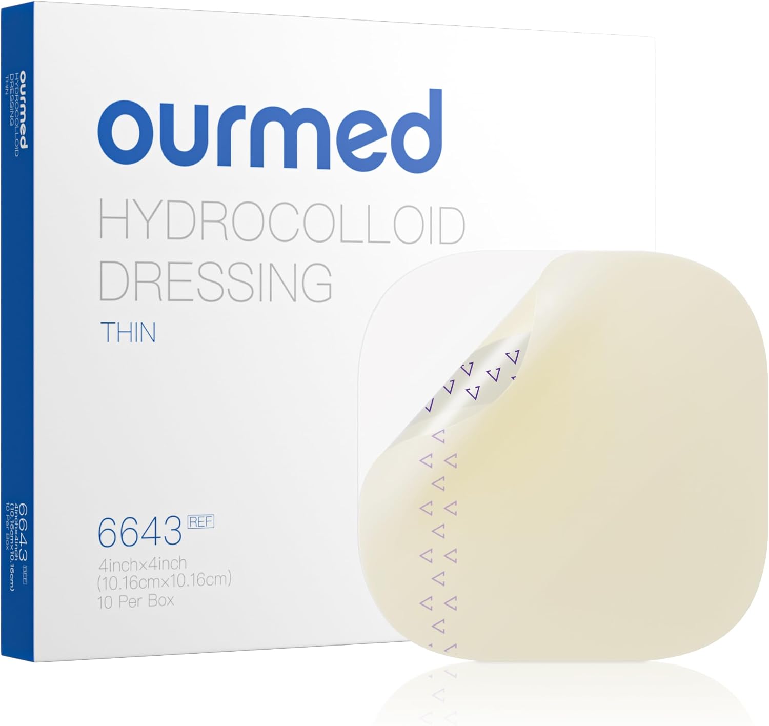 Ourmed Hydrocolloid Dressing 5Cm X 5Cm, Extra Thin Waterproof Wound Plasters, Adhesive Bandages For Light Exudate Wound, Blister, Acne, Superficial Wound Care, Faster Healing, 0.3Mm, 10 Pack