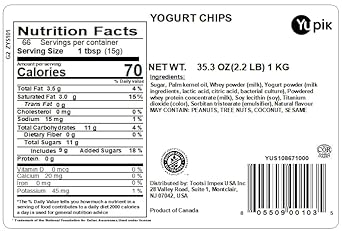 Yupik Yogurt Chips, 2.2 Lb, Gluten-Free, Kosher, Cholesterol-Free Yogurt Drop, Creamy Baking Chips, Perfect For Topping, Melting, Snacking