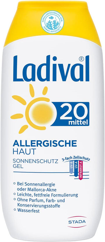Ladival Allergic Skin Sun Protection Gel Spf 20 - Perfume Sun Gel For Allergy Sufferers - No Colourants And Preservatives - Waterproof - 1 X 200 Ml
