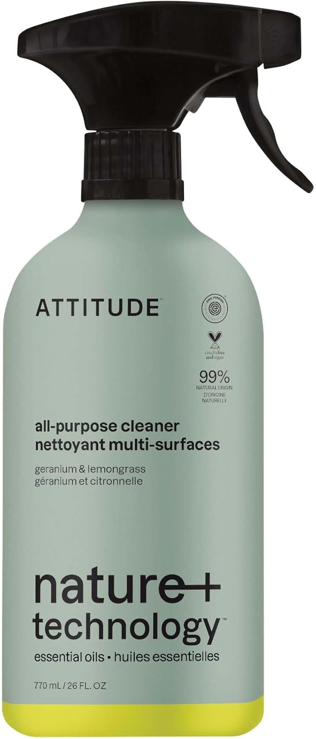Attitude All Purpose Cleaner, Ewg Verified Multi-Surface Products, Vegan, Naturally Derived Multipurpose Cleaning Spray, Geranium And Lemongrass, 67.6 Fl Oz