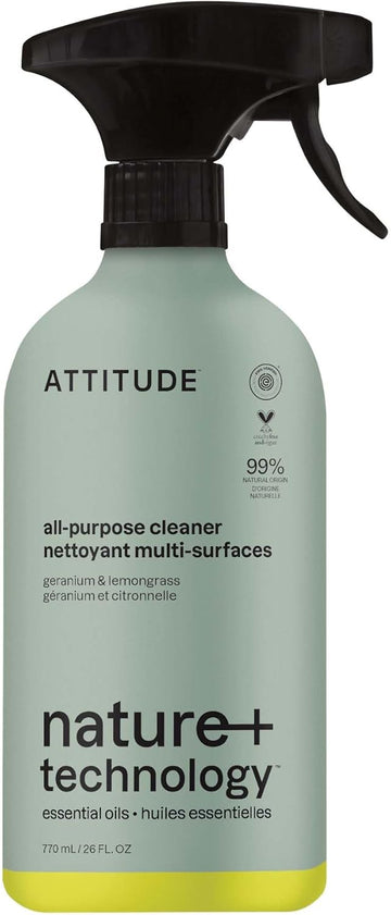 Attitude All Purpose Cleaner, Ewg Verified Multi-Surface Products, Vegan, Naturally Derived Multipurpose Cleaning Spray, Geranium And Lemongrass, 67.6 Fl Oz