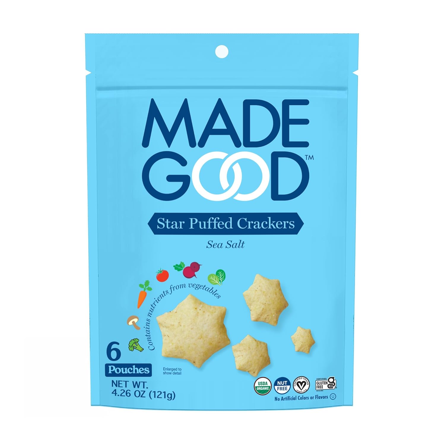 Madegood Star Puffed Crackers, Sea Salt, 6 Bags (4.26Oz Each) Gluten Free Crackers