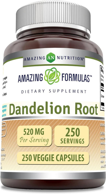 Amazing Formulas Dandelion Root 520mg Veggie Capsules | 100% Pure Dandelion (Taraxacum Officinale) (250 Count)