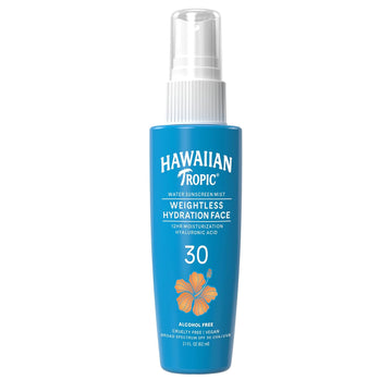 Hawaiian Tropic Weightless Hydration Water Mist For Face Spf 30, 2.1Oz | Travel Size Spf Face Mist Hydrating Spray, Non-Comedogenic Sunscreen Facial Mist, Non-Aerosol Sunscreen Spray, 2.1 Oz