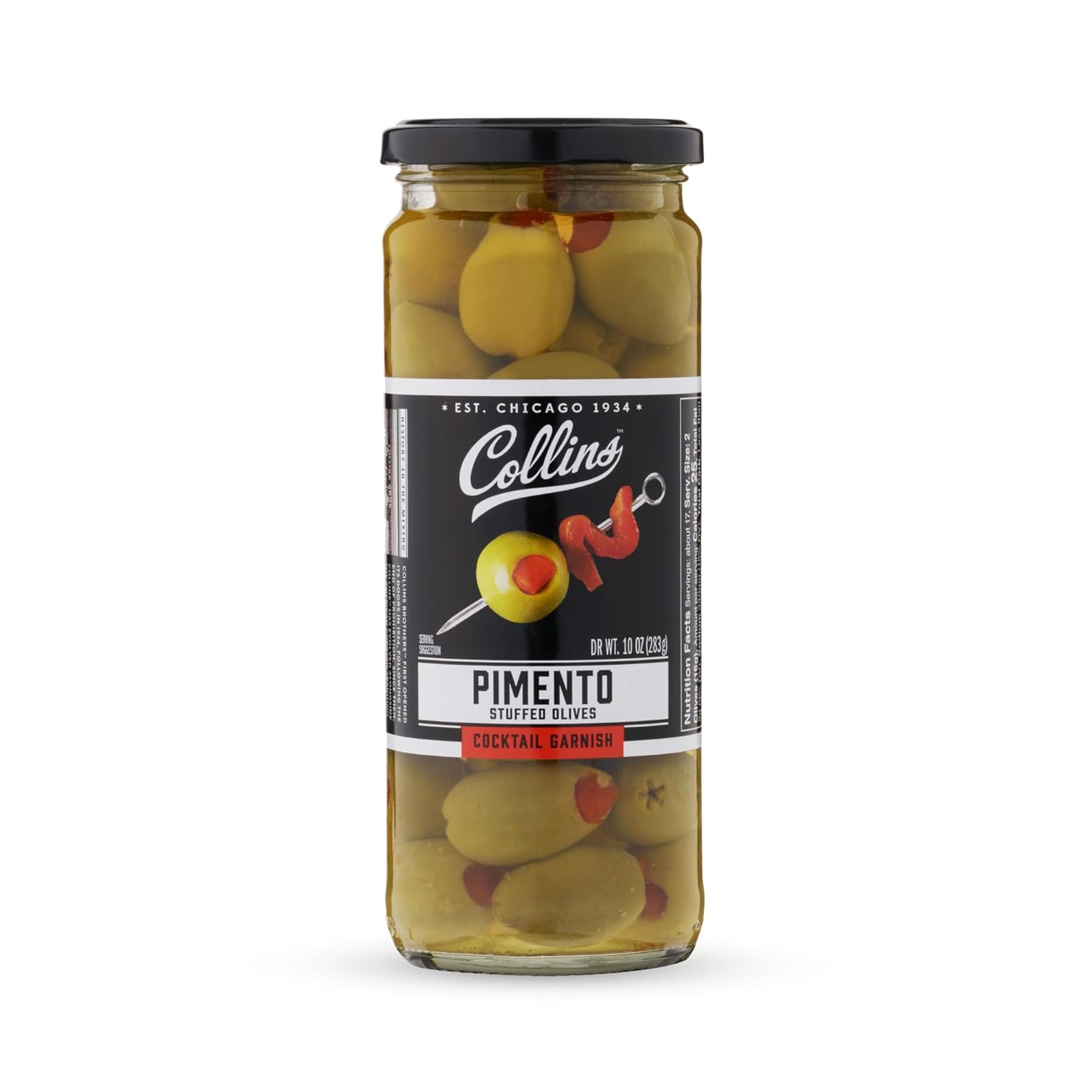 Collins Colossal Martini Pimento Olives | Premium Garnish for Cocktails, Martinis, and Salads, Snack Trays, Charcuterie, Cheese Plates, Condiment Olives 10oz : Everything Else
