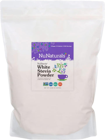 NuNaturals White Stevia Powder, Plant-Based Sugar Substitute, Zero Calorie Sweetener, 5 lbs
