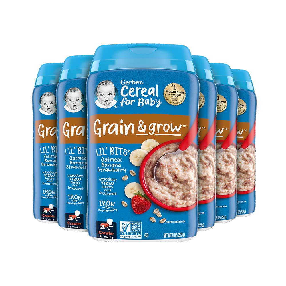 Gerber Lil' Bits Oatmeal Banana Strawberry Baby Cereal, 8 Ounces (Pack of 6)