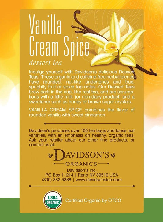 Davidson'S Organics, Vanilla Cream Spice, 8-Count Tea Bags, Pack Of 12