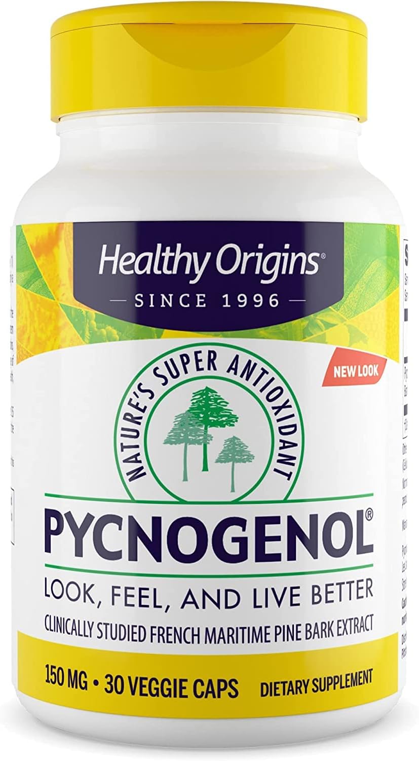 Healthy Origins Pycnogenol 150 mg - Premium Pine Bark Extract - French Maritime Pine Bark Extract for Heart Health, Skin Care & More - Gluten-Free & Non-GMO Supplement - 30 Veggie Caps