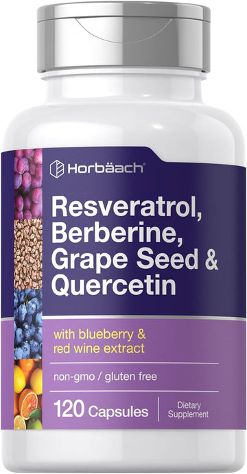 Horbäach Resveratrol Berberine Grape Seed & Quercetin | with Blueberry & Red Wine Extract | 120 Capsules | Non-GMO, Gluten Free Supplement