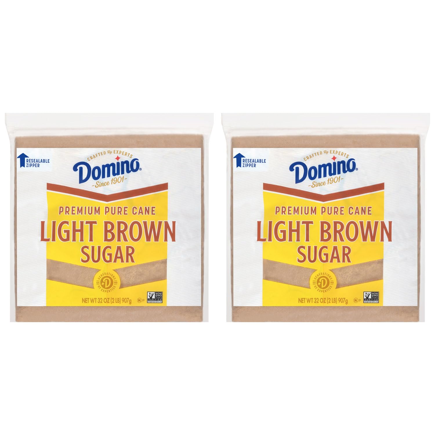 Domino Premium Pure Cane Light Brown Sugar, 2 Lb Zipper-Pak (Pack Of 2)