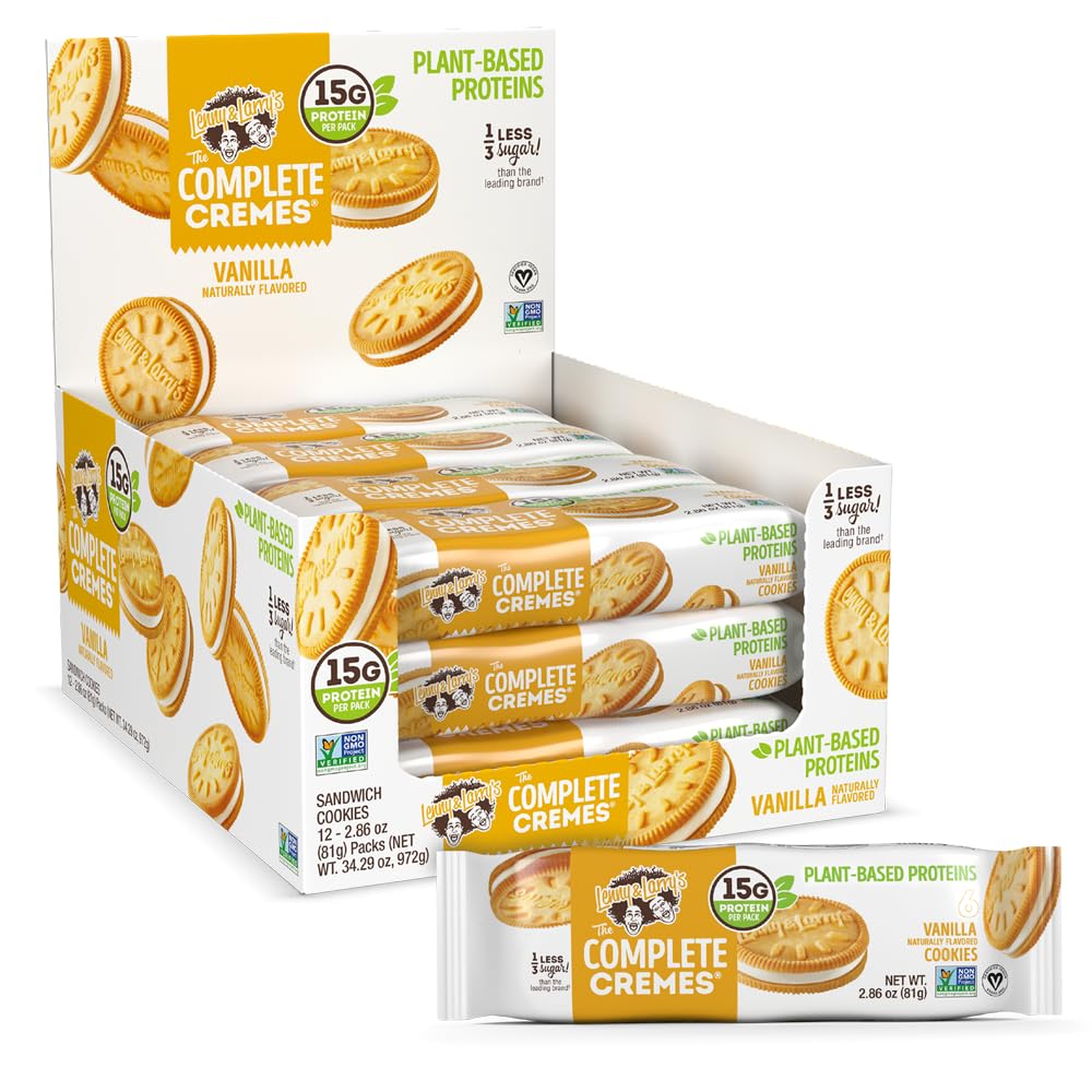 Lenny & Larry's The Complete Cremes, Sandwich Cookies, Vanilla, Vegan, 5g Plant Protein, 6 Cookies Per Pack (Box of 12)