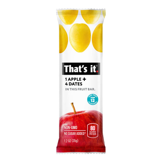 That'S It. Apple + Dates 100% Natural Real Fruit Bar, Best High Fiber Vegan, Gluten Free Healthy Snack, Paleo For Children & Adults, Non Gmo, Sugar-Free, No Preservatives Energy Food (12 Pack)