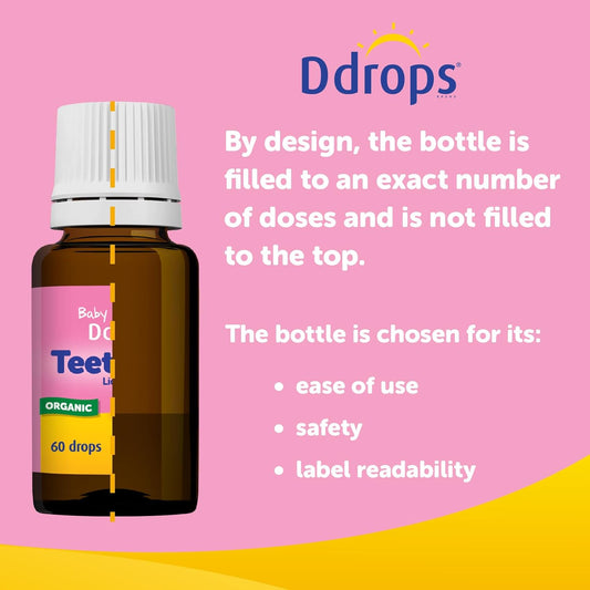 Ddrops Baby Organic Teething Relief Liquid, Calms And Soothes Baby'S Tender Gums Naturally, Easy-To-Use Drop Format, 3 Months +, 60 Drops