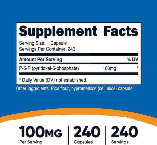 Nutricost P5P Vitamin B6 Supplement 100Mg, 240 Capsules (Pyridoxal-5-Phosphate) - Vegetarian Friendly, Non-Gmo, Gluten Free