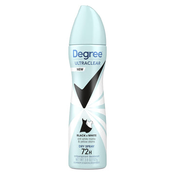 Degree Ultraclear Antiperspirant Deodorant Dry Spray Anti White Marks And Yellow Stains Black+White Deodorant For Women 3.8 Oz