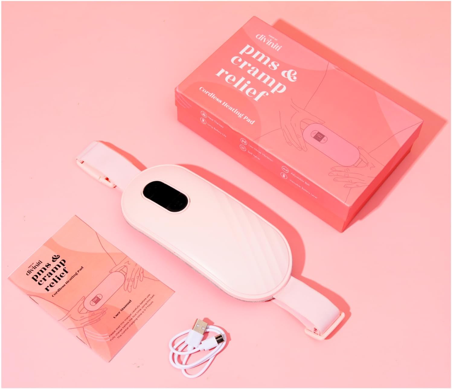 Portable Heating Pad For Period Cramps - Period Cramps Relief Menstrual Heating Pad Vibration Heating Pad For Pain, Rechargeable Battery, Cordless - Wireless Heating Pad With Massager Girlfriend Gifts