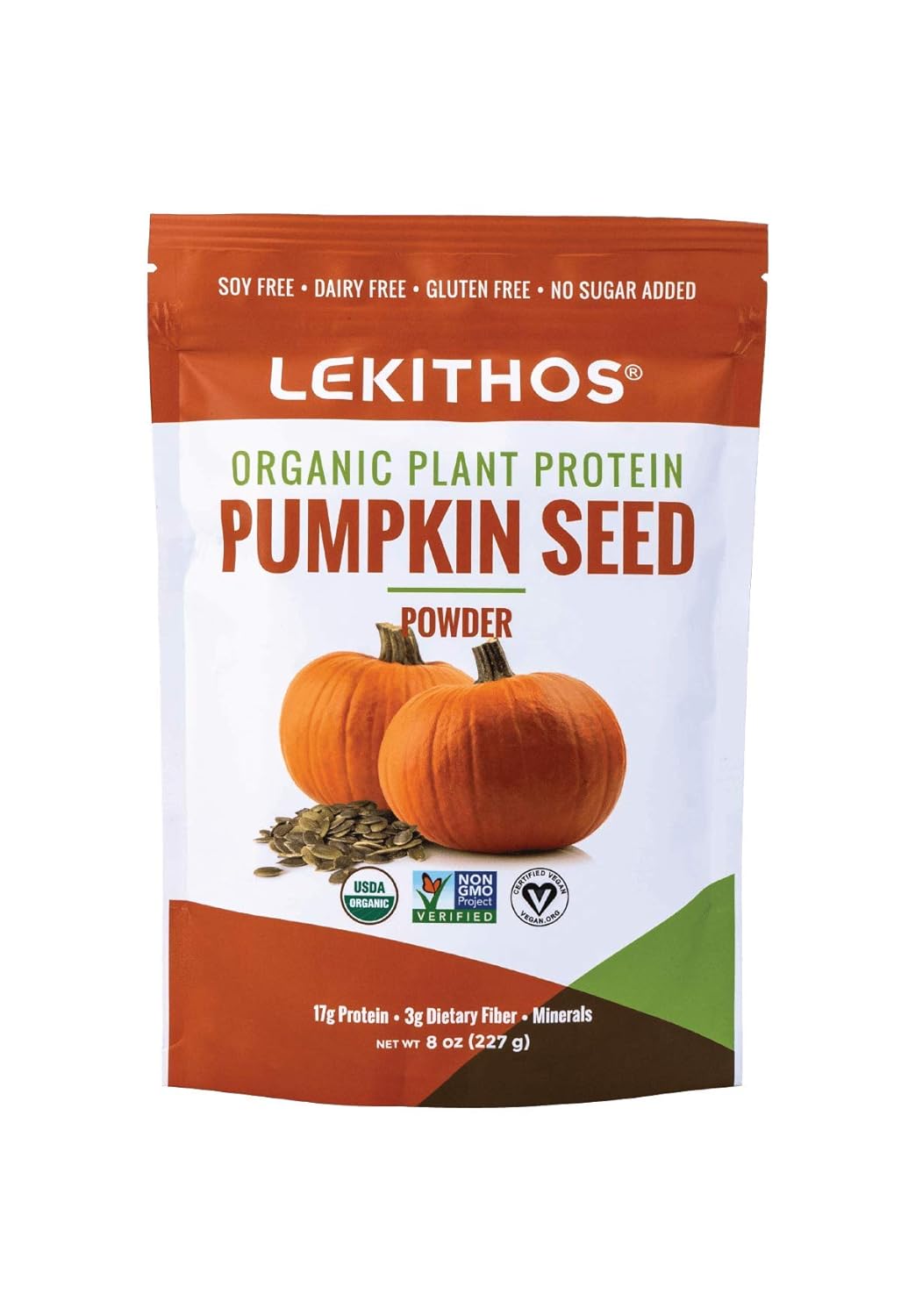 Lekithos Organic Pumpkin Seed Protein - 8 Oz - 17G Protein - Certified Usda Organic, Non-Gmo Project Verified, No Added Sugars - Promotes Muscle Recovery - Certified Vegan - Gluten Free