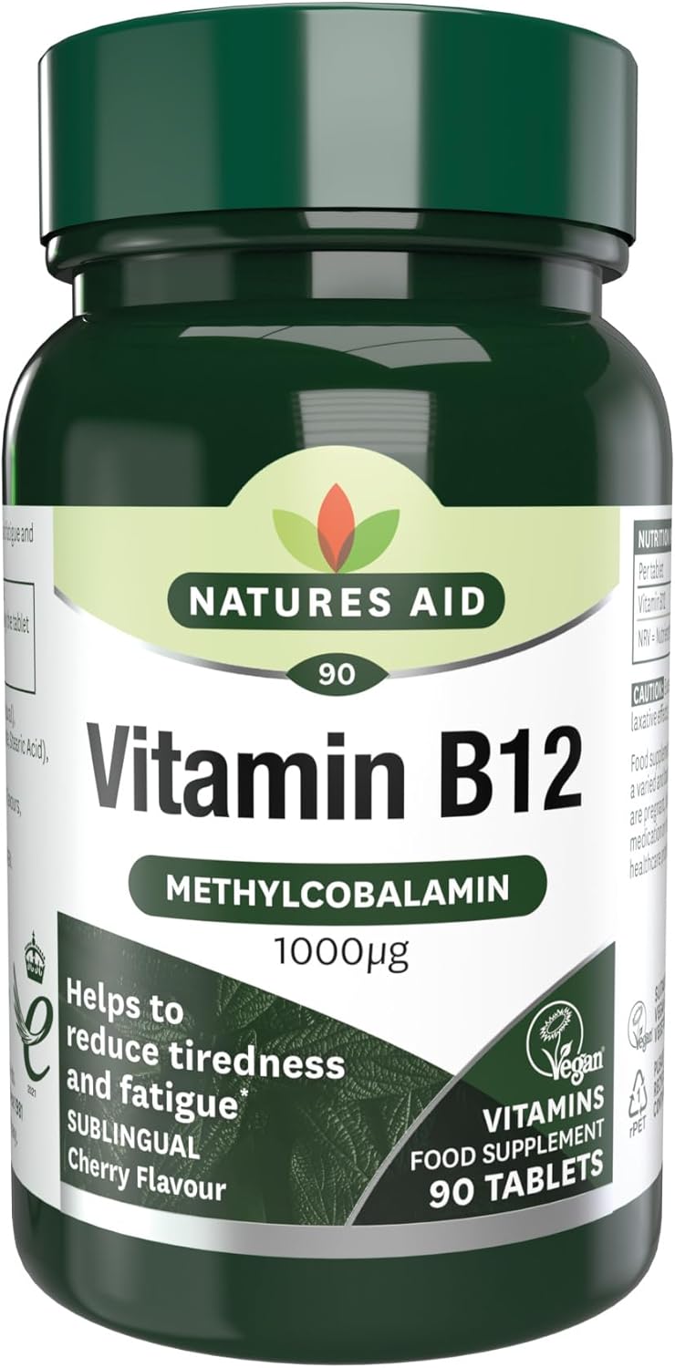 Natures Aid Vitamin B12 1000µg – High Strength Methylcobalamin Supplement – Supports Energy & Reduces Tiredness – Vegan, Vegetarian, Gluten Free – Not Gummies Or Capsules – 180 Tablets