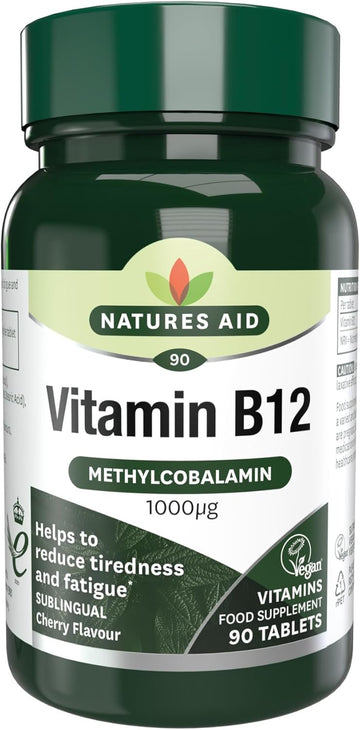 Natures Aid Vitamin B12 1000µg – High Strength Methylcobalamin Supplement – Supports Energy & Reduces Tiredness – Vegan, Vegetarian, Gluten Free – Not Gummies Or Capsules – 180 Tablets