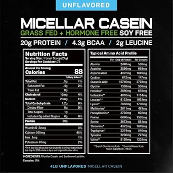 Muscle Feast Micellar Casein Protein, All Natural Pasture Raised Hormone Free Soy Free, Unflavored, 4lb : Health & Household