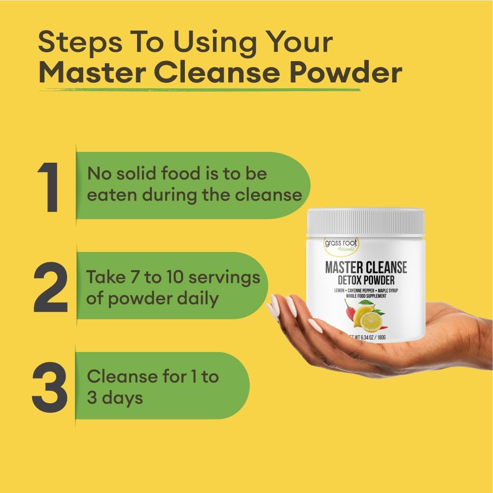 Grass Root Naturals Master Cleanse Detox Powder- Lemonade Detox 3-Day Plant-Based Supplement with Lemon, Maple Syrup, and Cayenne Diet, 6.34oz Container : Health & Household