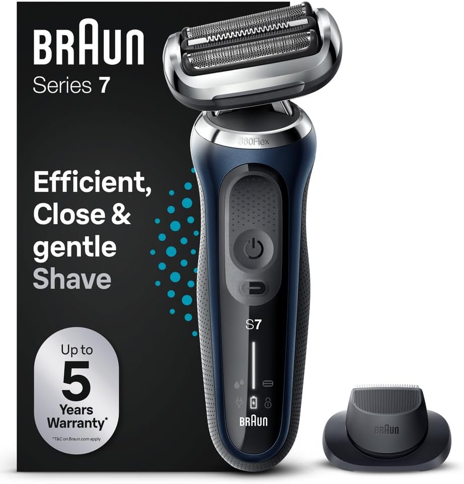 Braun Series 7 71-B1200S Electric Shaver For Men With Easyclick Precision Trimmer Attachment, 360° Flex, Wet & Dry, Rechargeable, Cordless Foil Razor, Blue