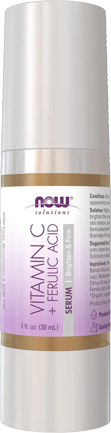 Now Foods Solutions, Vitamin C Serum Plus Ferulic Acid, Skin Brightening And Tightening, Highly Concentrated, 1-Ounce