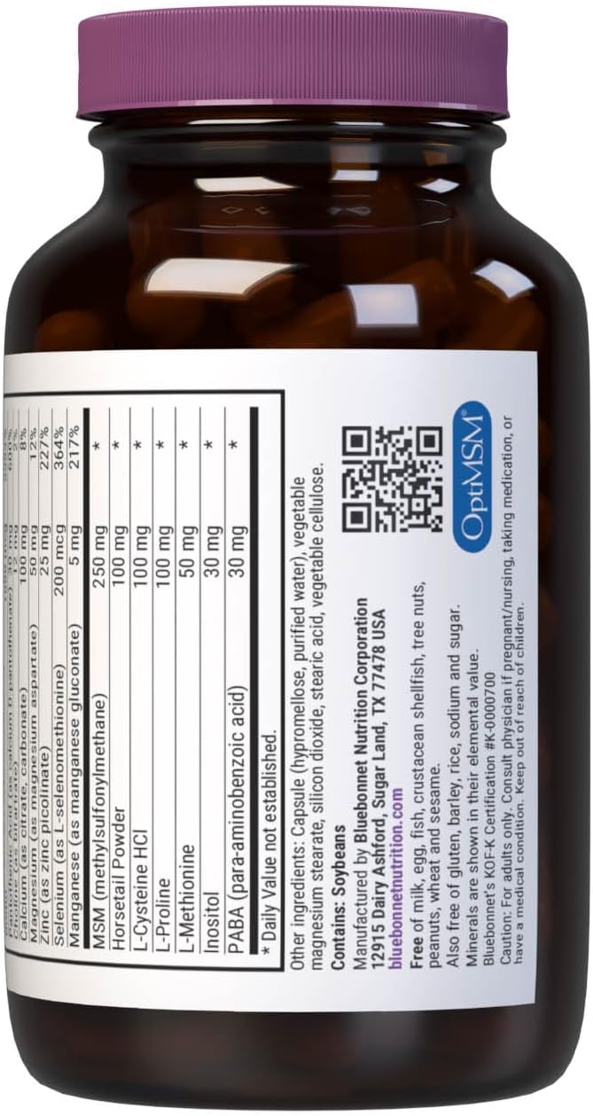 Bluebonnet Nutrition Ultimate Hair And Nail Formula, Vitamins, Minerals, Specialty Nutrients For Beauty Within, Gluten-Free, Kosher-Certified, Dairy-Free, Vegan, 90 Vegetable Capsules, 30 Servings, White : Health & Household