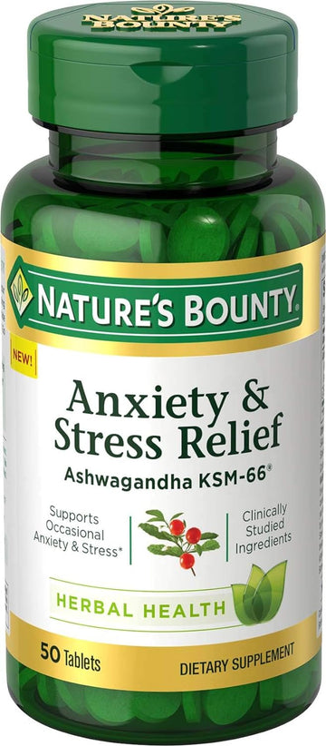 Nature'S Bounty Anxiety & Stress Relief Ashwagandha Ksm-66 Tablets, 50 Count