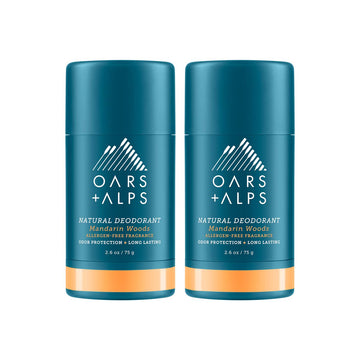Oars + Alps Aluminum Free Deodorant for Men and Women, Dermatologist Tested, Travel Size, Mandarin Woods, 2 Pack, 2.6 Oz Each