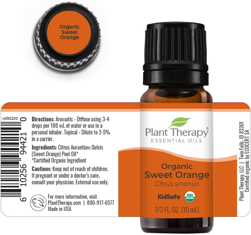 Plant Therapy Sweet Orange Organic Essential Oil 100% Pure, USDA Certified Organic, Undiluted, Natural Aromatherapy, Therapeutic Grade 10 mL (1/3 oz) : Health & Household