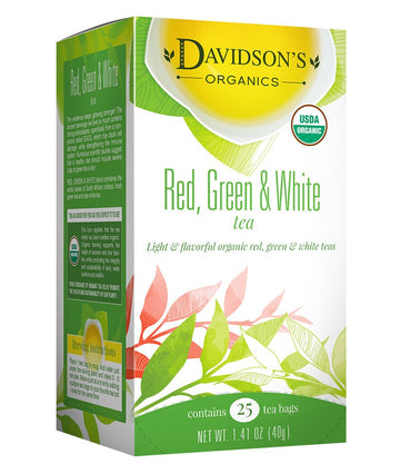 Davidson'S Organics, Red, Green & White Tea, 25-Count Tea Bags, Pack Of 6