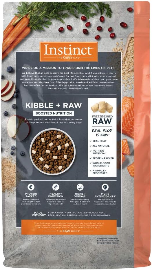 Instinct Raw Boost Whole Grain Dry Dog Food, Natural Real Salmon & Brown Rice Recipe Kibble with Omegas + Freeze Dried Raw Dog Food, 20 lb. Bag