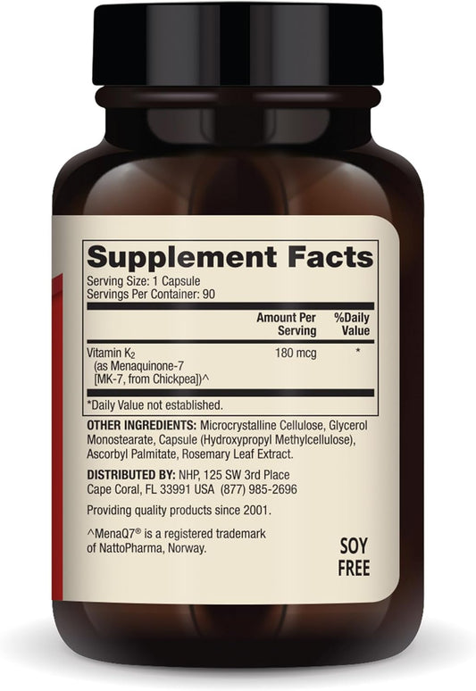 Dr. Mercola Vitamin K2, 90 Servings (90 Capsules), 180 mcg MK-7 Per Capsule, Dietary Supplement, Promotes Healthy Arterial Function, Non-GMO