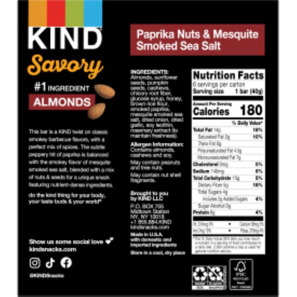 Kind® Bars Savory 18Ct Variety Pack (Rosemary, Jalapeno And Paprika), 6G Protein, High Fiber, Gluten Free Snack Bars