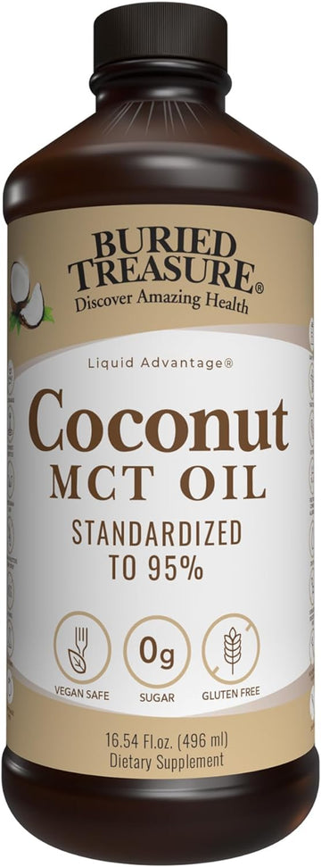 Buried Treasure MCT Coconut Oil for Healthy Brain Function Increased Performance, Keto and Paleo Diet Safe Flash Steamed Medium Chain Triglycerides 16 Ounce (Pack of 1)