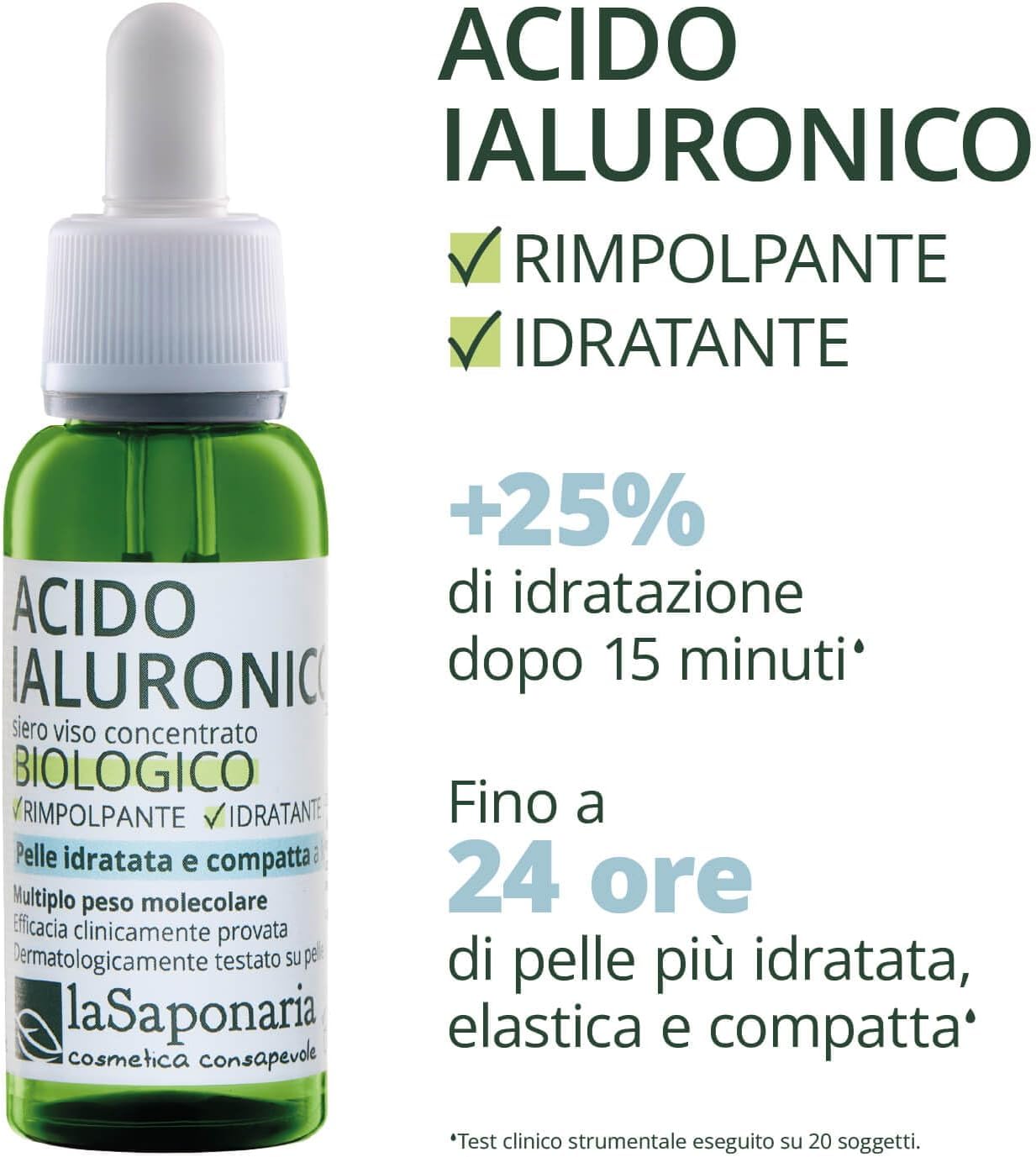 La Saponaria Hyaluronic Acid Serum, Anti-Ageing, Hydration, Moisturiser, All Skin Types, Wrinkles & Fine Lines, Plumping, Natural, Vegan, Cruelty-Free, Recycled Packaging, Organic, 30Ml