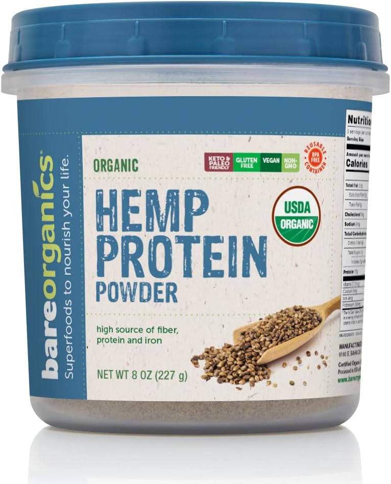 BareOrganics Hemp Seed Protein | USDA Organic, Non-GMO & Vegan, 8oz, 8