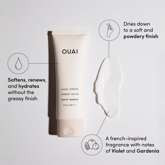 OUAI Hand Cream - Thick, Creamy Balm with Coconut Oil, Murumuru Butter and Shea Butter - Hydrating Moisturizer for Soft Hands - Use Daily to Deeply Nourish Skin (3 Oz)