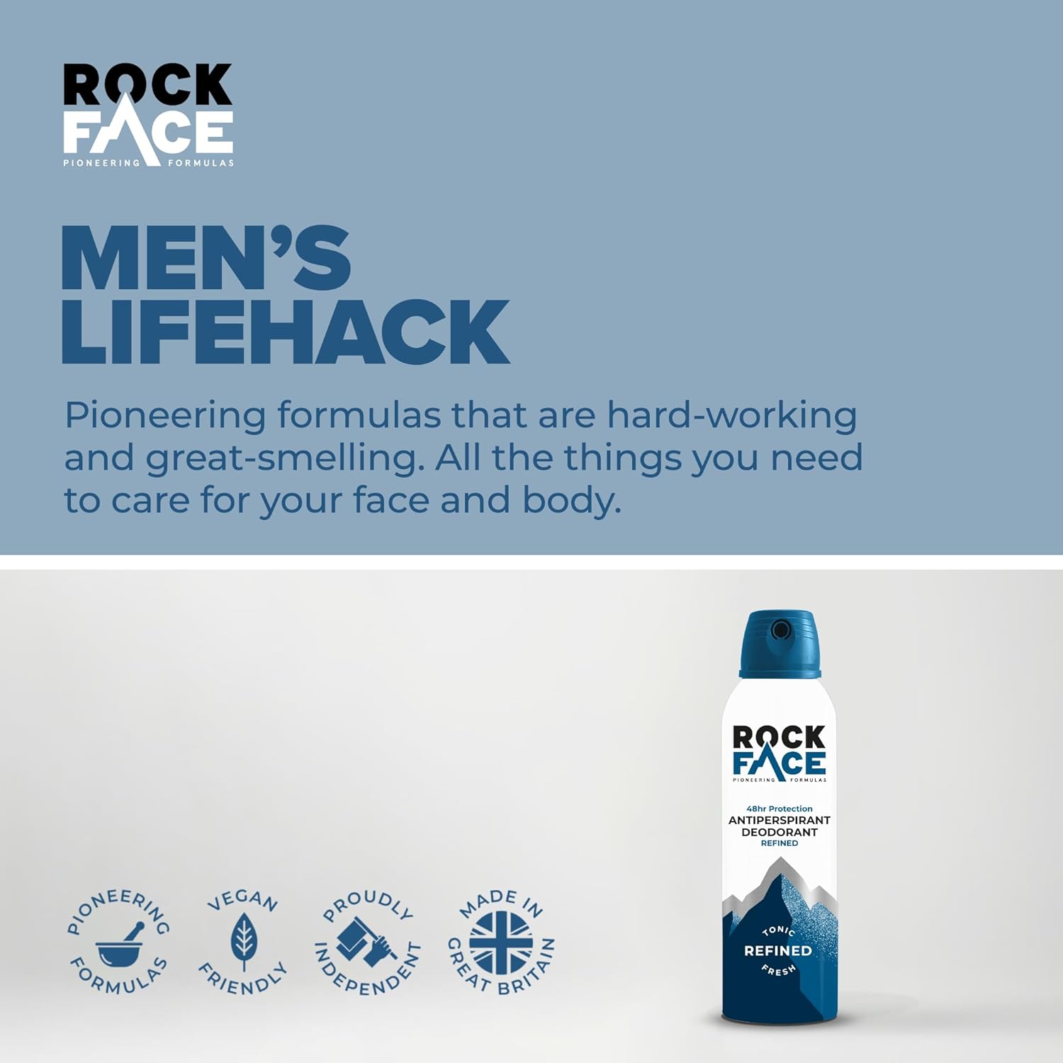Rock Face Antiperspirant Deodorant For Men - Refined Sandalwood & Cedar Scent, 200Ml Spray, 48 Hour Protection, Non-Staining, Multipack Of 6