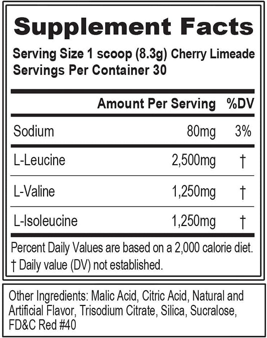 Evlution EVL BCAAs Amino Acids Powder - BCAA Powder Post Workout Recovery Drink and Stim Free Pre Workout Energy Drink Powder - 5g Branched Chain Amino Acids Supplement for Men - Cherry Limeade